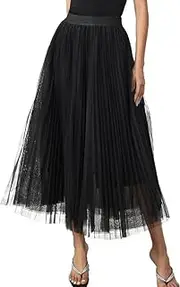 [Generic] Sequin Long Tulle Skirt Layered Flowy Fairy Sparkle Party Mesh Tea Length Big Hem Skirts for Women