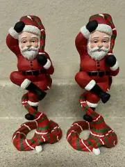 Santa Candle Stick Holders, Set of 2 - 9 inches tall - Hand Painted