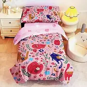 GRAT TIOC 4 Piece Pink Toddler Bedding Set for Girls,Soft Cats Floral Toddler Comforter Sets Include Comforter, Fitted Sheet, Flat Top Sheet and Pillowcase,Bed in A Bag for Bedroom