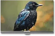[VFMKT] Slim Metal Business Card Holder Portable Business Card Case Pocket Name Card Holder Bird on Rainy Day Wallet for Men Women Office Travel, style, One Size