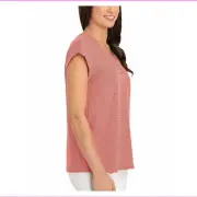 Hilary Radley Womens Floral Print Short Sleeve V-Neck Top Medium