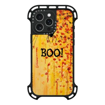 iPhone 16 Pro Max Ultra Bounce Case MagSafe Compatible BOO! Spooky Cool Spider Halloween Typography Creepy Festive Trick or Treat Orange Black Spiderweb All Hallow's Eve Bold Fine Art Painting Design