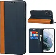 Cavor for Samsung Galaxy S21 FE Case,Premium Leather Folio Flip Wallet Case Cover Magnetic Closure Book Design with Kickstand Feature & Card Slots(6.4")-Blue