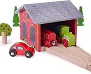 Bigjigs Rail, Double Engine Shed, Wooden Toys, Bigjigs Train Accessories, Wooden Train Shed, Train Toys, Wooden Shed, Wooden Toys for 3 4 5 Year Olds