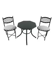 Dolls House Black Wrought Iron Bistro Table Set Miniature Garden Patio Furniture