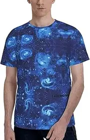 [FSCEV] Blue Universe Space Galaxy Men's Short Sleeved T-Shirt Crew Undershirts Essentials Adult Athletic Running Gym