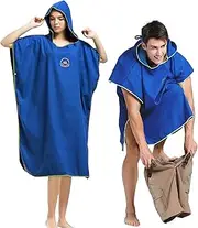 Hiturbo Microfiber Surf Poncho, Wetsuit Changing Bath Robe, Quick Dry Pool Swim Beach Towel with Hood (Dark Blue)