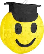 Congrats Grad Smiley Face Emoji Pinata - Piñatas for Graduation, Cinco de Mayo, Coco Themed Parties for Kids - High Quality Paper - Easy to Fill with Candy and Favors - Mexican Party Decorations