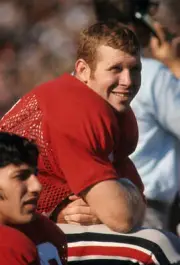 Ohio State QB Rex Kern seated on sidelines bench during game vs Il- Old Photo