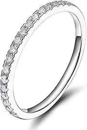 Koguxuix 925 Sterling Silver Wedding Band Cubic Zirconia Crystal Half Eternity Stackable Engagement Ring