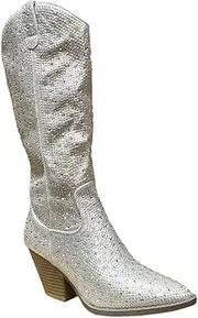 [ABSOLEX] Women Western Cowgirl Cowboy Pointed Toe Rhinestone Knee High Boots