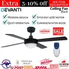 Devanti 52'' Ceiling Fan 4 Blades 45w 3 Speed Summer Winter Light Remote Black