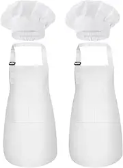 XLSXEXCL 2 Pack Kids Chef Apron and Hat, Adjustable Kitchen Cooking Apron with Two Pockets for Girls Boys