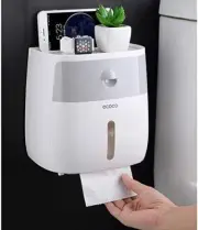 ecoco Toilet Paper Holder Wall Mounted Waterproof with Storage Shelf
