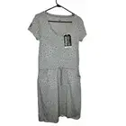 Toad&Co NWT Womens Tica Dress Light Ash Leaf Print Organic Cotton Modal Blend S