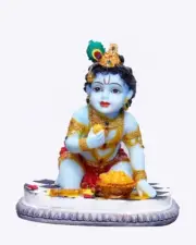 Hand Crafted Baby Krishna On Knees-Hindu God and Goddess Idol