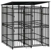 vidaXL Outdoor Dog Kennel with Roof Steel Puppy Pet Enclosure Supply House