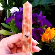Sunstone polished natural crystal healing gemstone cut point wand - 1pc