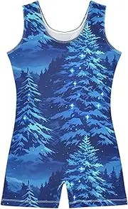 [FRODOTGV] Blue Forests Gymnastics Leotard for Girl Cute 1-Piecing for Tumbling Classes for Excise, Tumbling Class, Biketards