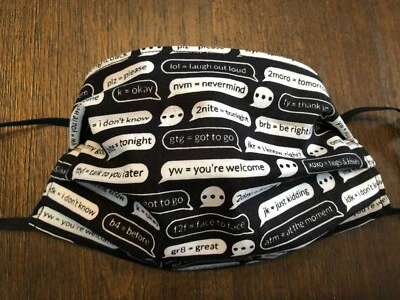 Text Bubble Face Mask, 100% Quilters Cotton, Two Layers, Kid Teen & Adult Sizes