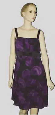 TAHARI ARTHUR LEVINE CORI NEW $168 NWT SIZE 10 M BLACK PLUM 100% SILK MINI DRESS