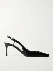 [SAINT LAURENT] SAINT LAURENT - Vendome Glossed Croc-effect Leather Slingback Pumps - Black - EU 41 EU 41 Black