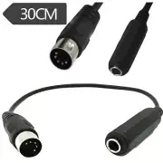 1FT Din 5 Pin Male Plug to 6.35mm 1/4" Female Jack Socket Stereo Audio AMP Cable
