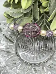 Formal Wedding Purple White Beaded Comb 3.5” metal Silver comb Accessories