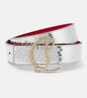 [Christian Louboutin] Christian Louboutin CL 35mm metallic leather belt Inch 25.5 silver