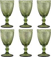 Bandesun Wine Glasses Set of 6 - Beads Goblet Glass Cup Classic Drinkware