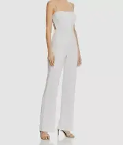 $195 Aidan Mattox Women's White Square Neck Cutout Slim Leg Jumpsuit Size 16