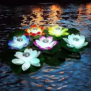 VIHOSE 16 Pcs Solar Lotus Pond Lights Waterproof Solar Lotus Floating LED with Lily Pads Swimming Pool Pond Floating Night Lights for Patio Garden Pool Outdoor Party Decorations