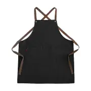 Catzon Canvas Cross Back Apron with Adjustable Straps and Pockets for Kids Adult-Black