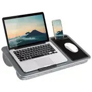Portable Silver Carbon Lap Desk with Mouse Pad and Phone Slot for Comfort