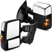 Towing Mirrors Rear View Mirrors fit for 2008 2009 2010 2011 2012 2013 2014 2015 2016 Ford F-250 F-350 Super Duty Power Heated with Turn Signal (Chrome)