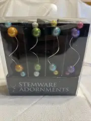 New Oenophilia Set Of 4 Stemware Wine Glass Adornments Snap On Gems