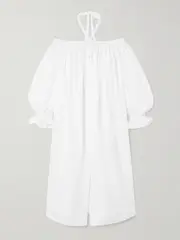 [AZ FACTORY] AZ FACTORY - + Lutz Huelle Dara Oversized Off-the-shoulder Cotton-poplin Midi Dress - White - FR 40 FR 40 White