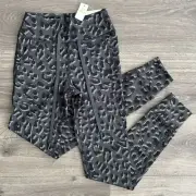 AERIE OFFLINE Jacquard Jogger Legging XS Gray Leopard Pockets Activewear Gym NWT