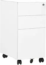 EVURU 3 Drawer Mobile File Cabinet, Rolling Printer Stand, Under Desk Storage Drawers, Office Cabinet, Small Vertical Filing Cabinet for Home Office, White 30x45x59 cm Steel