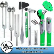 LatestENT Diagnostic Kit LED FiberOptic Otoscope Tuning Fork Reflex Hammer-Green