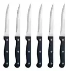 Set of 6 Black Serrated Steak Knives: 8.5" with Triple Rivet and Spear Point Id