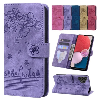 For Samsung S25 S24 Ultra S23 FE S22 S21 Plus Leather Wallet Case Cat Cover