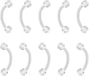 [6ixGosh] 16g Curved Barbell Bridge Eyebrow Piercing Retainer Jewelry, Snake Eyes Tongue Rings, Bioflex Plastic Clear Piercing Retainer Belly Button Ring, Labret Rook Helix Tragus Piercing Earring Jewelry 6-12mm