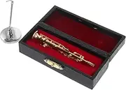 Cabilock Copper Miniature Saxophone Model Alto Sax Decor for Home DIY Micro Landscape Artistic Wind Instrument Figurine with Base Box present for Music Lovers