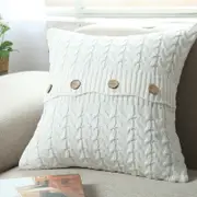 CottonMore Home Decor Knitted Cushion Cover Twisted stripes w buttons White 45x45cm