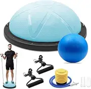 300KG Half Balance Ball Trainer,7pcs Half Exercise Balance Ball Trainer Set with 2 Resistance Bands,Yoga Ball&Foot Pump,58cm Stability Ball for Full Body Workout,Exercises,Home Gym,Physical Therapy