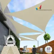 Beige Equilateral Triangle Outdoor Steel Cable Sun Shade Sail 260GSM
