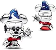 [The Charmery] Disney Mickey Mouse Sorcerer Apprentice Mickey Charm 925 Sterling Silver Pendant Charm Compatible with Pandora Charms,and Many Other UK Charm Bracelets., Metal