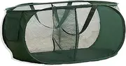 [Yharnamite] Collapsible Laundry Baskets, Pop Up Laundry Hamper, Collapsible Mesh Dirty Clothes Hamper, Clothes Storage Basket with 2 Compartments and Side Pockets for Store Clothes Sundries (Green-A)