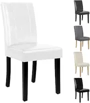 [ALFORDSON] Dining Chairs Set of 2, Retro High-Back Kitchen Chair with Wooden Leg, Clara Series Mid-Century Reading Seating for Home Cafe Coffee Table, PU Leather Upholstery, White